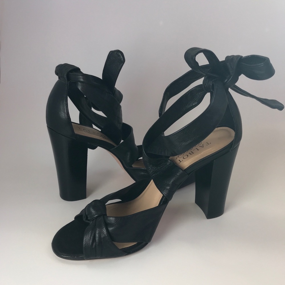 Strappy Bow Tie Black Leather Heels